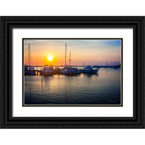Sunset on the Boats Black Ornate Wood Framed Art Print with Double Matting by Hausenflock, Alan