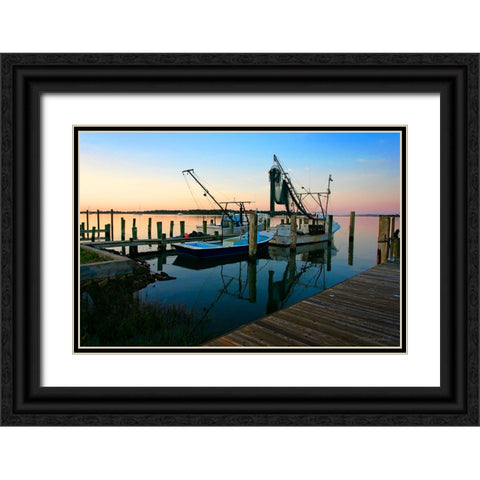 Sunrise on Working Boats Black Ornate Wood Framed Art Print with Double Matting by Hausenflock, Alan