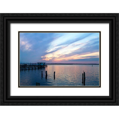 Dockside Sunset I Black Ornate Wood Framed Art Print with Double Matting by Hausenflock, Alan