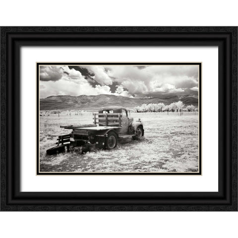 Truck in Field Black Ornate Wood Framed Art Print with Double Matting by Johnson, George