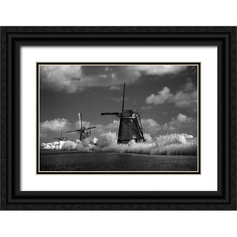 Windmill II Black Ornate Wood Framed Art Print with Double Matting by Johnson, George