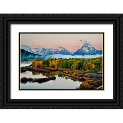 Fog Above Oxbow Bend Black Ornate Wood Framed Art Print with Double Matting by Malvin, Larry