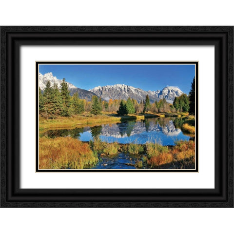 Schwabacher Pond Black Ornate Wood Framed Art Print with Double Matting by Malvin, Larry