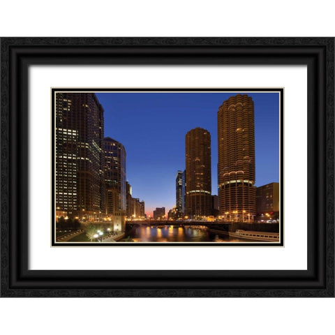 Chicago River Dusk I Black Ornate Wood Framed Art Print with Double Matting by Malvin, Larry