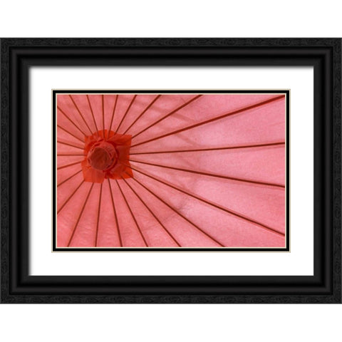 Red Umbrella Black Ornate Wood Framed Art Print with Double Matting by Mahan, Kathy