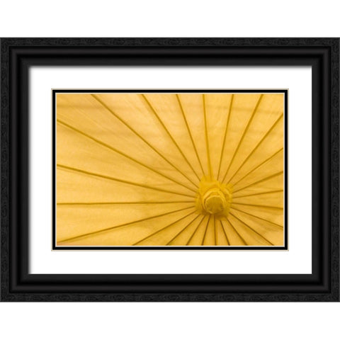 Yellow Umbrella Black Ornate Wood Framed Art Print with Double Matting by Mahan, Kathy
