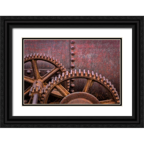 Rusty Gears II Black Ornate Wood Framed Art Print with Double Matting by Mahan, Kathy