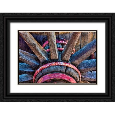 Wagon Wheel II Black Ornate Wood Framed Art Print with Double Matting by Mahan, Kathy