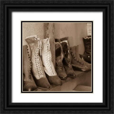 Vintage Boots Black Ornate Wood Framed Art Print with Double Matting by Mahan, Kathy