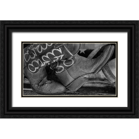 Cowboy Boots BW I Black Ornate Wood Framed Art Print with Double Matting by Mahan, Kathy