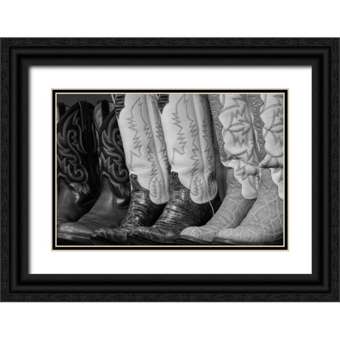 Cowboy Boots BW II Black Ornate Wood Framed Art Print with Double Matting by Mahan, Kathy