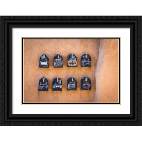 Mailboxes Black Ornate Wood Framed Art Print with Double Matting by Mahan, Kathy