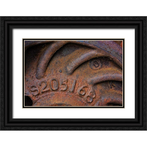 Train Wheel Black Ornate Wood Framed Art Print with Double Matting by Mahan, Kathy