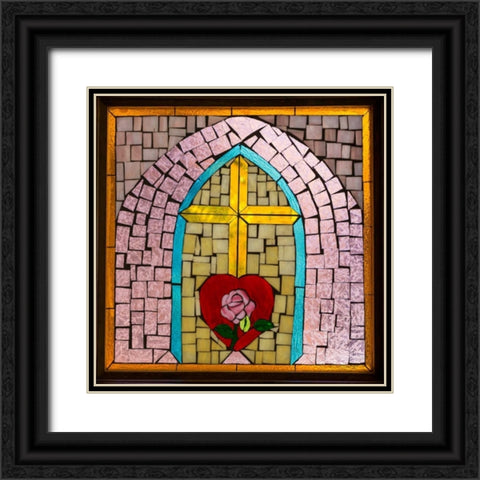 Stained Glass Cross IV Black Ornate Wood Framed Art Print with Double Matting by Mahan, Kathy