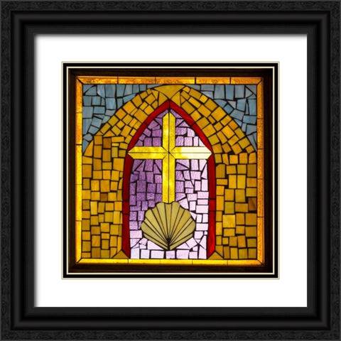 Stained Glass Cross VI Black Ornate Wood Framed Art Print with Double Matting by Mahan, Kathy