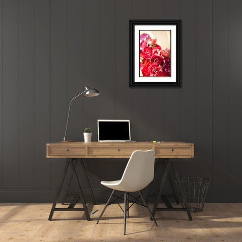Peony Bouquet I Black Ornate Wood Framed Art Print with Double Matting by Millet, Karyn
