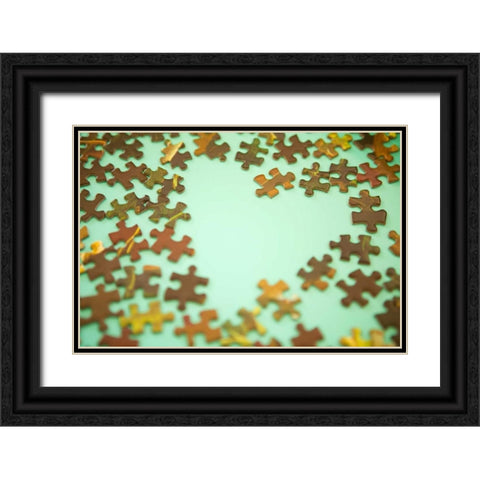 Puzzle Heart I Black Ornate Wood Framed Art Print with Double Matting by Millet, Karyn