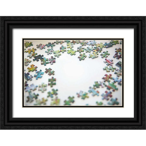 Puzzle Heart II Black Ornate Wood Framed Art Print with Double Matting by Millet, Karyn