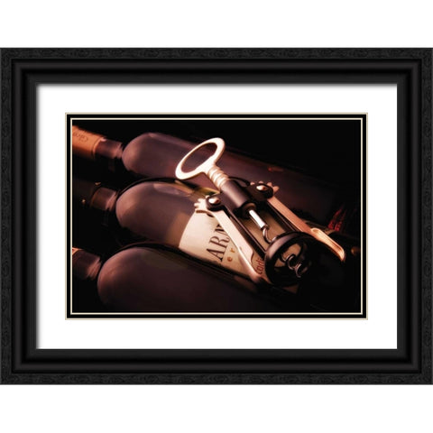 Wine and Corkscrew Black Ornate Wood Framed Art Print with Double Matting by McNemar, C. Thomas