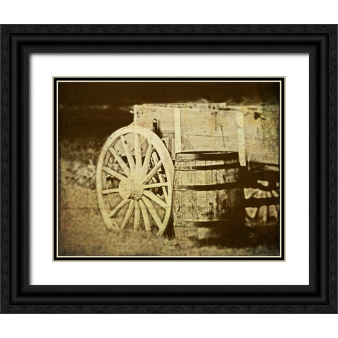 Rustic Wagon and Barrel Black Ornate Wood Framed Art Print with Double Matting by McNemar, C. Thomas