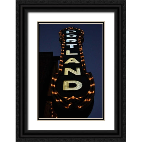 Portland Sign Black Ornate Wood Framed Art Print with Double Matting by Moore, Brian