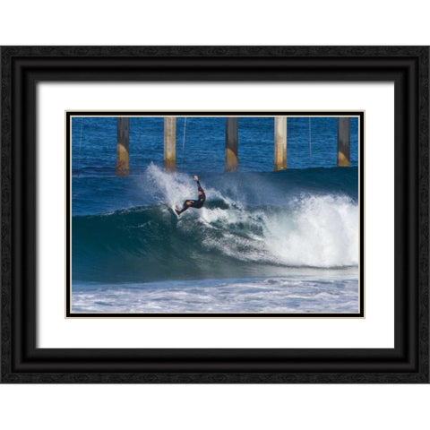 Surfing IV Black Ornate Wood Framed Art Print with Double Matting by Peterson, Lee