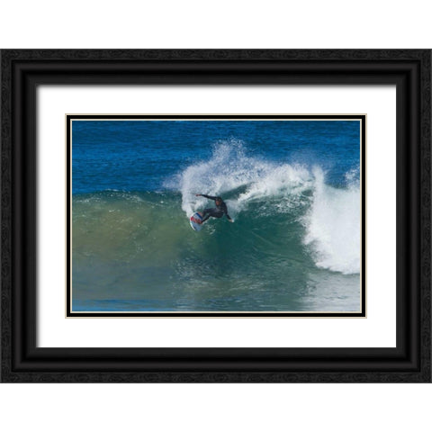 Surfing V Black Ornate Wood Framed Art Print with Double Matting by Peterson, Lee