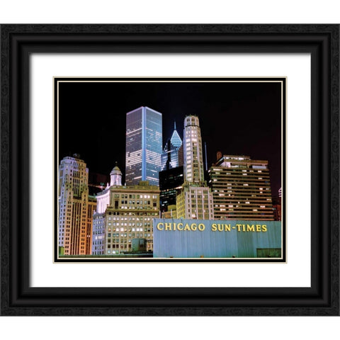 Chicago at Night I Black Ornate Wood Framed Art Print with Double Matting by Stefko, Bob