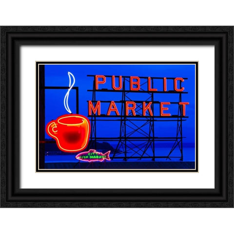 Public Market Sign I Black Ornate Wood Framed Art Print with Double Matting by Stefko, Bob