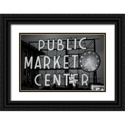 BW Public Market Sign II Black Ornate Wood Framed Art Print with Double Matting by Stefko, Bob