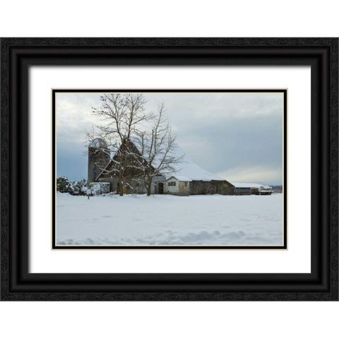 Winter Farm Black Ornate Wood Framed Art Print with Double Matting by Styber, Dana