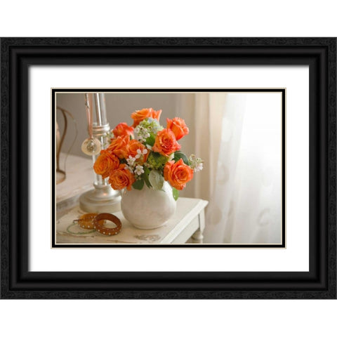 Orange Roses II Black Ornate Wood Framed Art Print with Double Matting by Clayton-Thompson, Philip