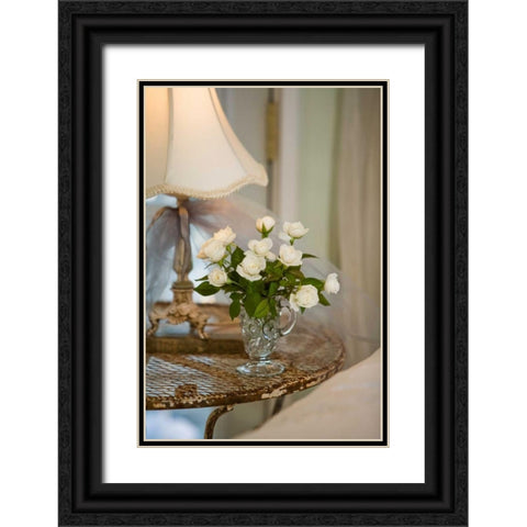 White Roses I Black Ornate Wood Framed Art Print with Double Matting by Clayton-Thompson, Philip