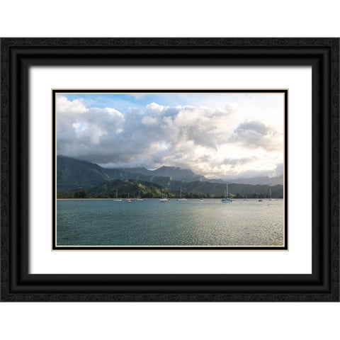 Anchored at Hanalei Black Ornate Wood Framed Art Print with Double Matting by Head, Danny