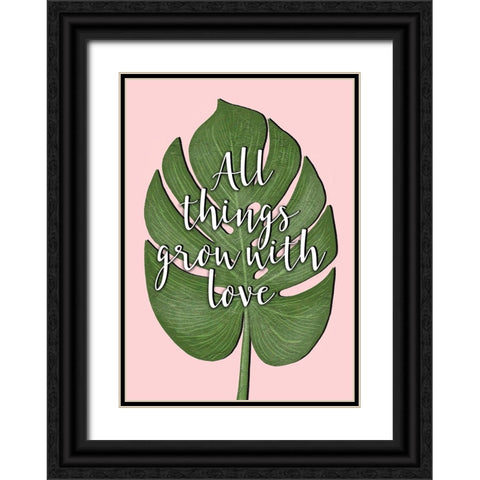 Tropical Leaf Grow Quote Black Ornate Wood Framed Art Print with Double Matting by Aesthete