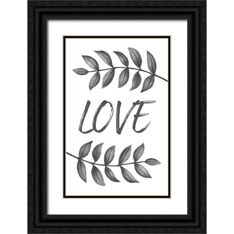 Grey Love Leafs Black Ornate Wood Framed Art Print with Double Matting by Aesthete