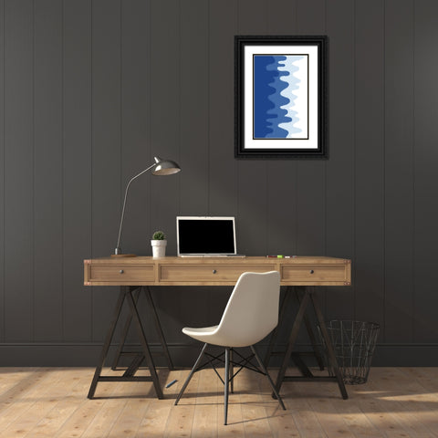 Blue Abstract Waves Black Ornate Wood Framed Art Print with Double Matting by Aesthete