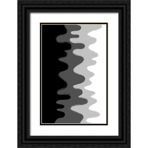 Black Abstract Waves Black Ornate Wood Framed Art Print with Double Matting by Aesthete