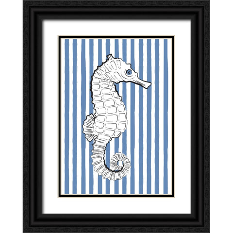 Blue Striped Sea Horse Black Ornate Wood Framed Art Print with Double Matting by Aesthete