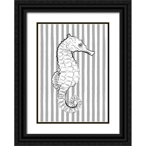 Grey Striped Sea Horse Black Ornate Wood Framed Art Print with Double Matting by Aesthete