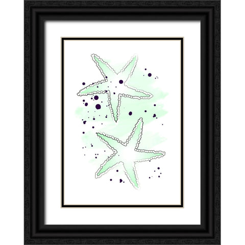 Green Sea Stars Black Ornate Wood Framed Art Print with Double Matting by Aesthete