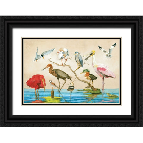 Red Bird Gang Black Ornate Wood Framed Art Print with Double Matting by Rizzo, Gene