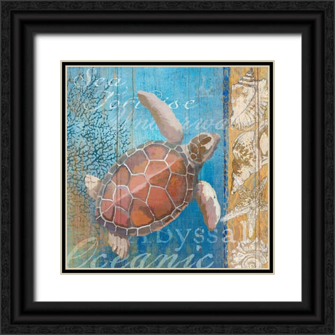Turtle and Sea Black Ornate Wood Framed Art Print with Double Matting by Art Licensing Studio
