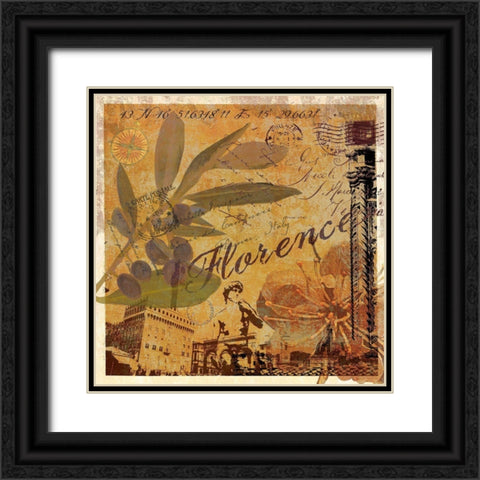 Latitude and Longitude Travel to Florence Black Ornate Wood Framed Art Print with Double Matting by Art Licensing Studio