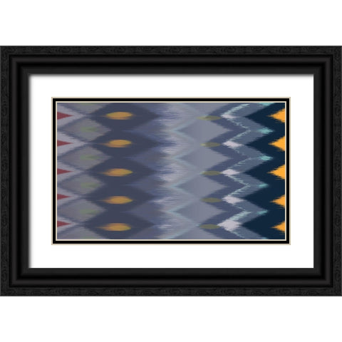 Windy Rug Pattern in Blues Black Ornate Wood Framed Art Print with Double Matting by Art Licensing Studio
