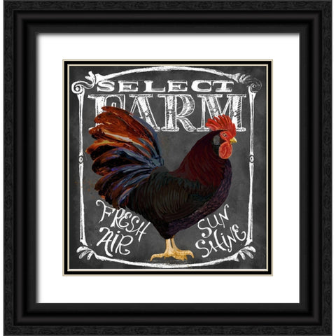 Rooster on Chalkboard III Black Ornate Wood Framed Art Print with Double Matting by Art Licensing Studio