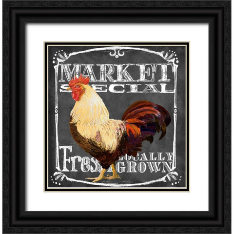 Rooster on Chalkboard IV Black Ornate Wood Framed Art Print with Double Matting by Art Licensing Studio