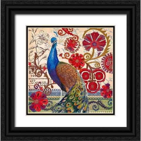 Peacock Decore II Black Ornate Wood Framed Art Print with Double Matting by Art Licensing Studio