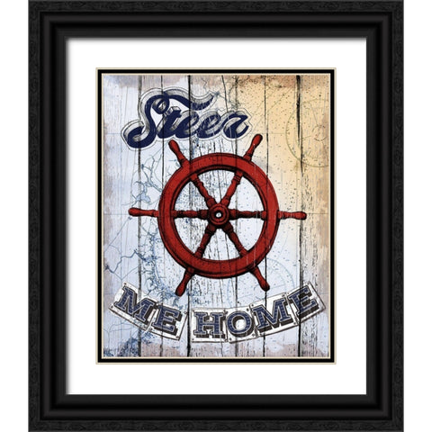 Shipwheel Black Ornate Wood Framed Art Print with Double Matting by Art Licensing Studio