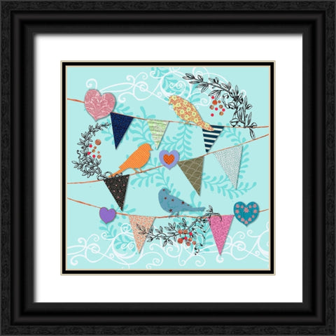 Birds and Hearts Black Ornate Wood Framed Art Print with Double Matting by Art Licensing Studio